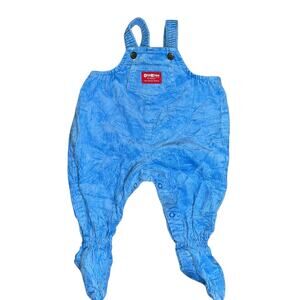 Vintage 80s OshKosh B'Gosh corduroy blue footed overalls baby size 6-9 months